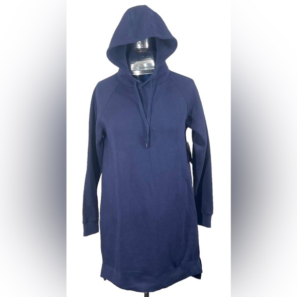 Askya Dresses & Skirts - Askya Hoodie Sweatshirt Dress Navy Blue Long Sleeve Sz S Cotton Blend Pockets